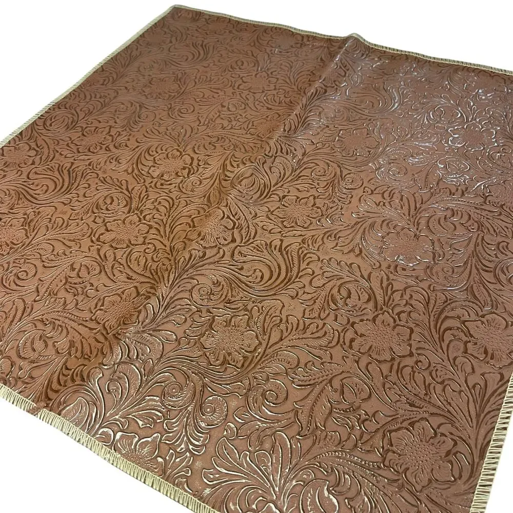 Embossed Tooled Faux Leather Upholstery Sample 18x18 Laredo Mink PVC New